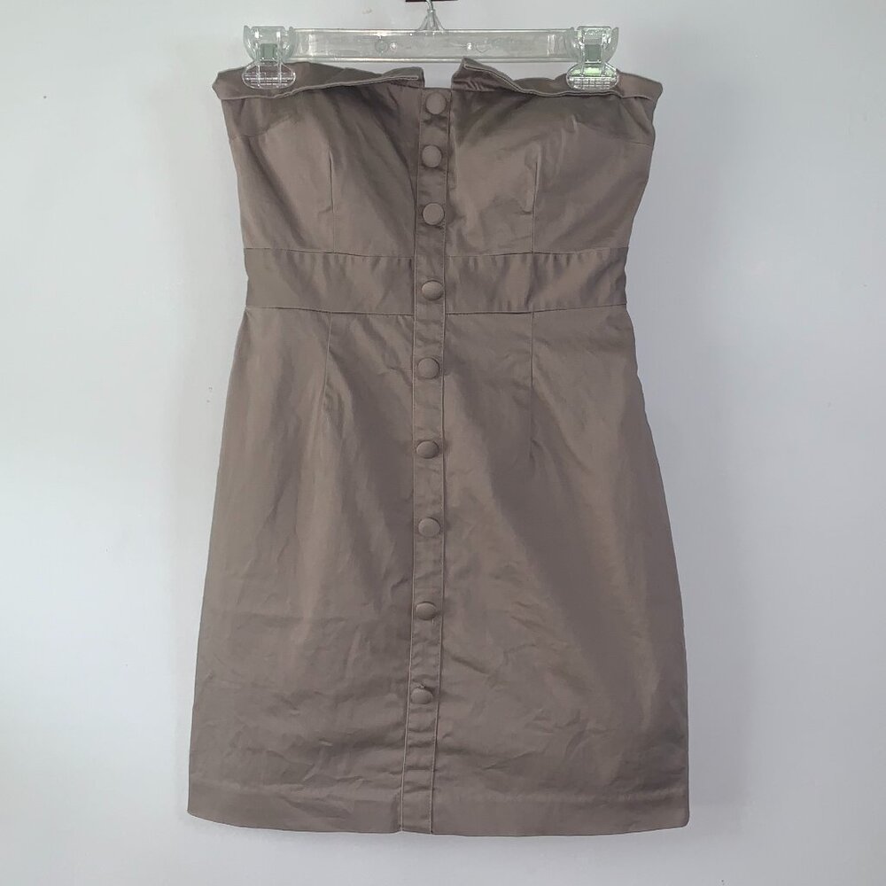 Forever 21 Vintage Khaki Grey Tan Buttons Mini Short Dress Women's Size Small S